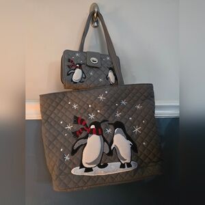 Vera Bradley Penguin Tote Bag & Wallet Set